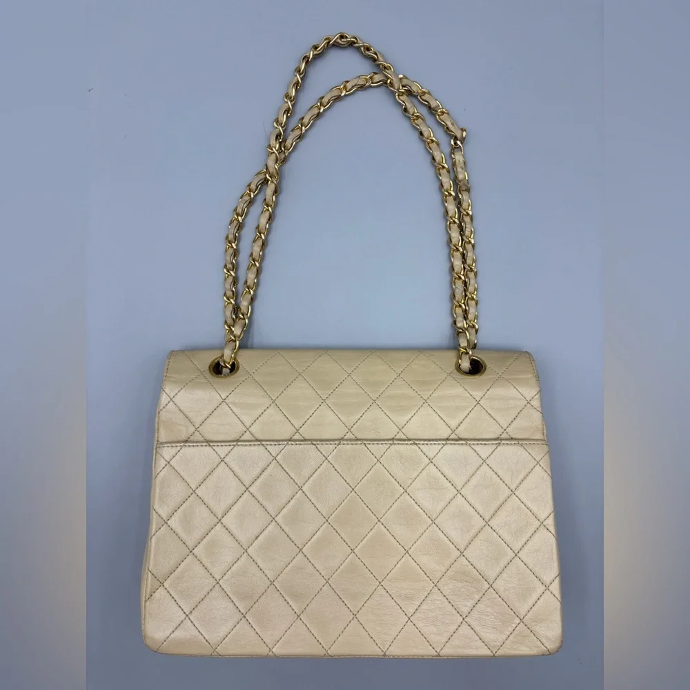 Chanel single flap lambskin beige square chain bag - Picture 7 of 12